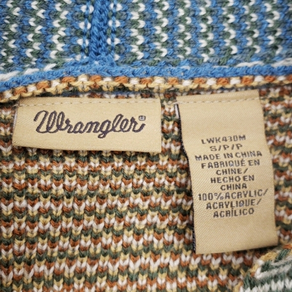 Wrangler Vintage 70s Western Cowichan Colorful Mixed Media Tribal Knit Sweater - Picture 13 of 15